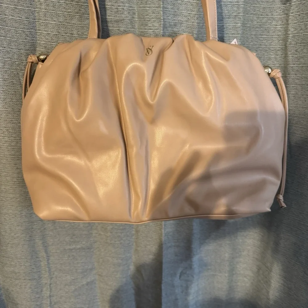 NWT Victoria's‎ Secret Slouchy Satchel Taupe Purse Handbag Gold Detail Tassel